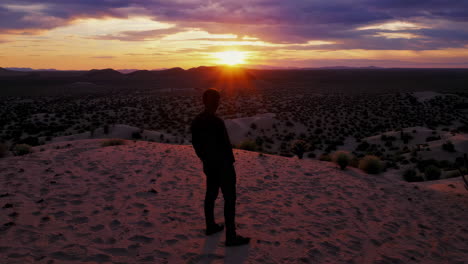 man silhouetted against a desert sunset