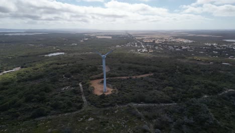 la turbina giratoria win-d en la colina verde frente al océano en australia