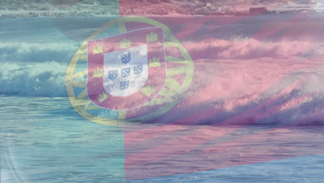 Animation-of-flag-of-portugal-blowing-over-waves-in-sea