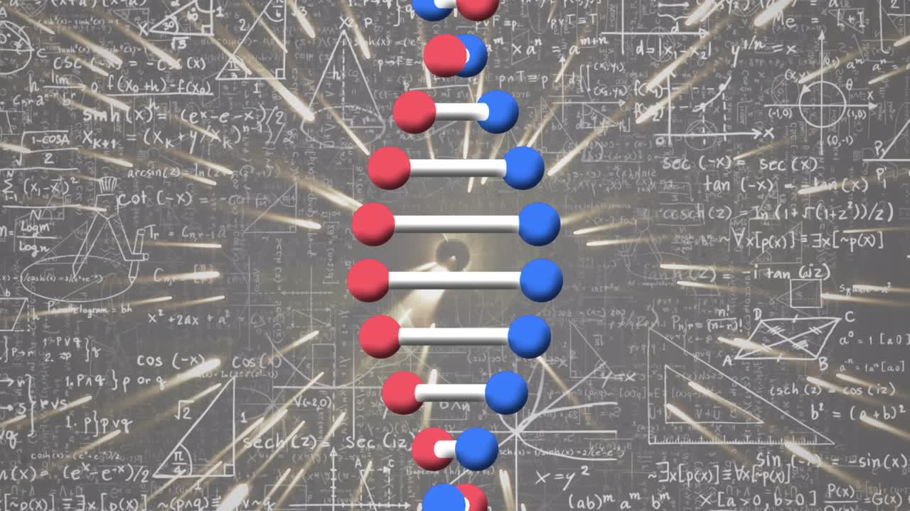 Animation of dna strand, network of connection and data processing