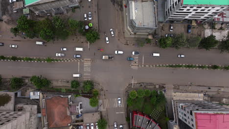 Overhead View Of Traffic In The Main Streets Of Addis Ababa City In Ethiopia. - aerial shot