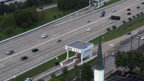 birds eye view of cars on beltway 8 toll road in houston, texas