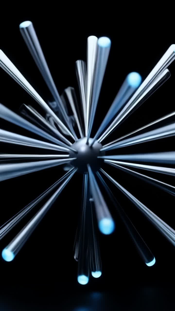 Glow-in-the-dark abstract sculpture. A striking abstract sculpture showcases glowing rods radiating from a central point, creating movement and depth.
