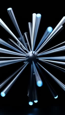 glow-in-the-dark abstract sculpture. a striking abstract sculpture showcases glowing rods radiating from a central point, creating movement and depth.