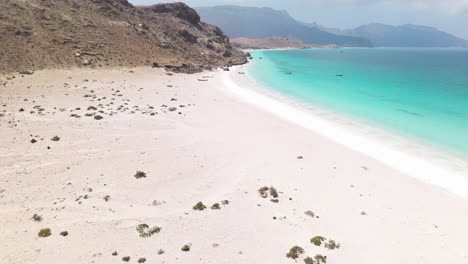 idyllic landscape of shoab beach, socotra island, yemen - aerial drone shot