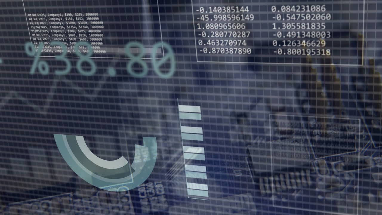 animación del procesamiento de datos financieros sobre el paisaje urbano