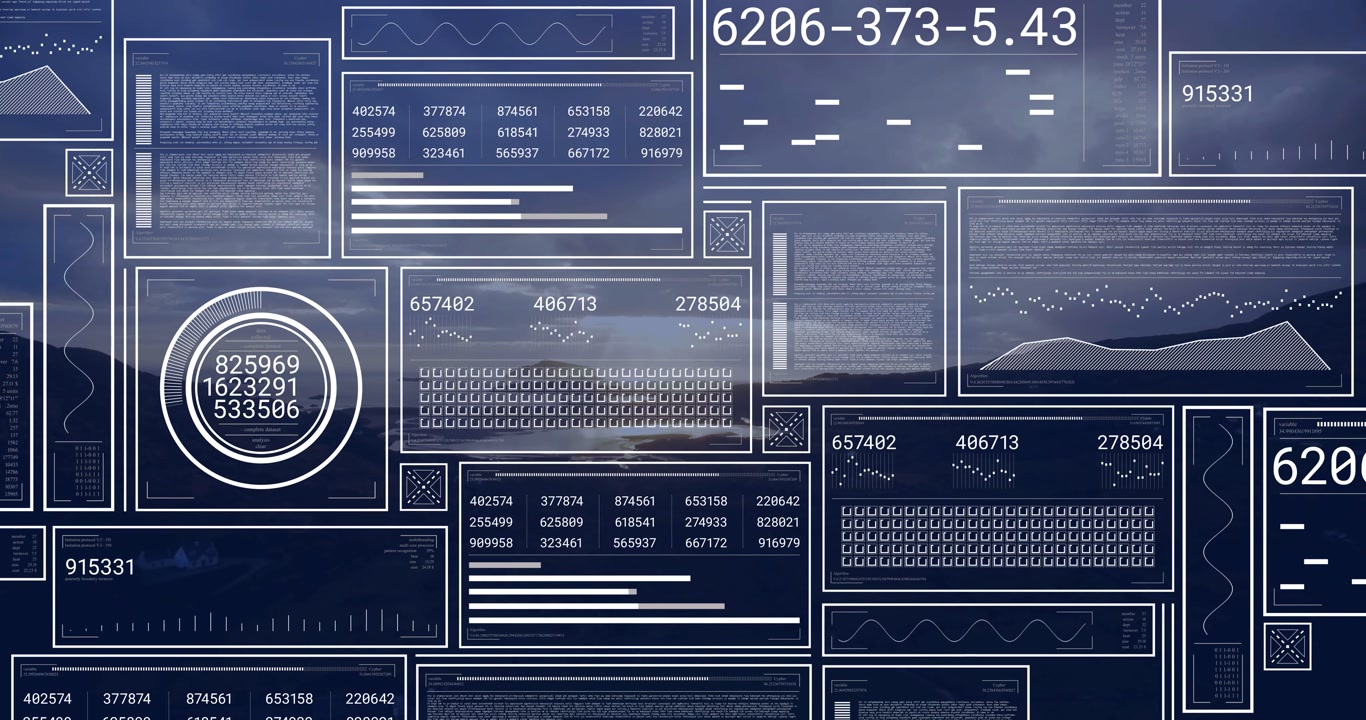 HUD receiving data feed, populating panels over coastal seascape, cycling gauges for marine ops