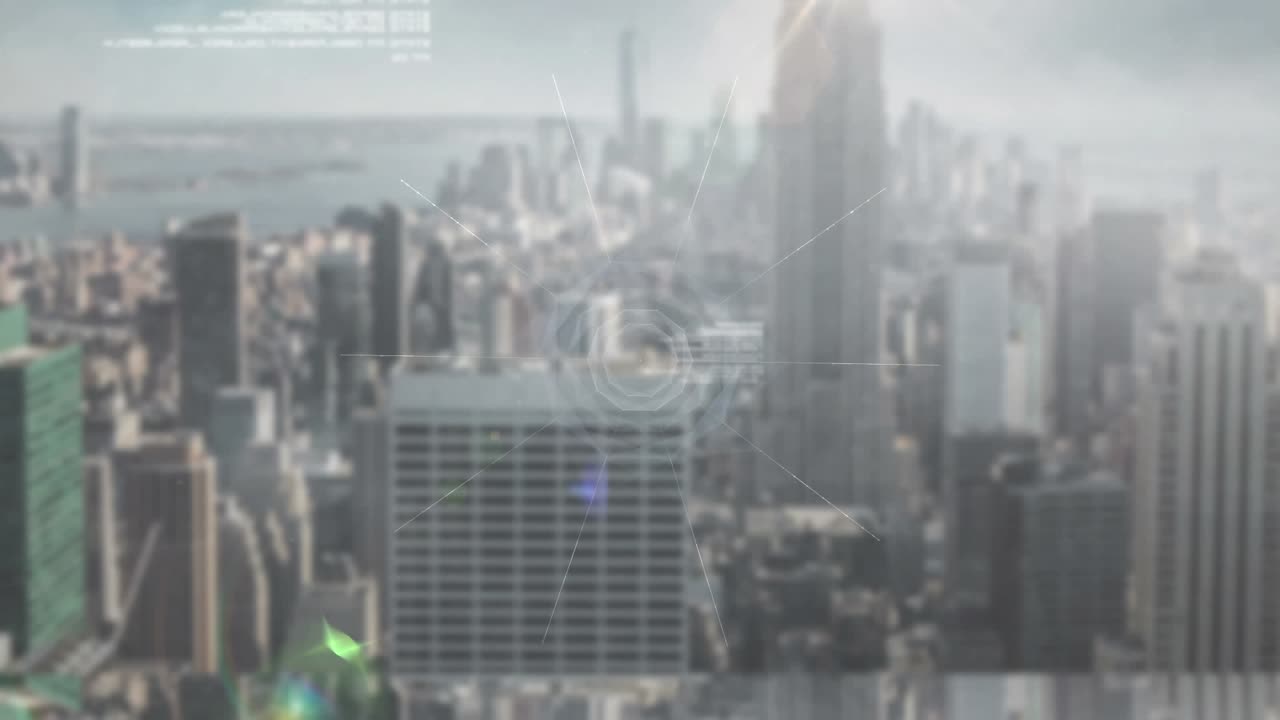 都市上での金融データ処理のアニメーション