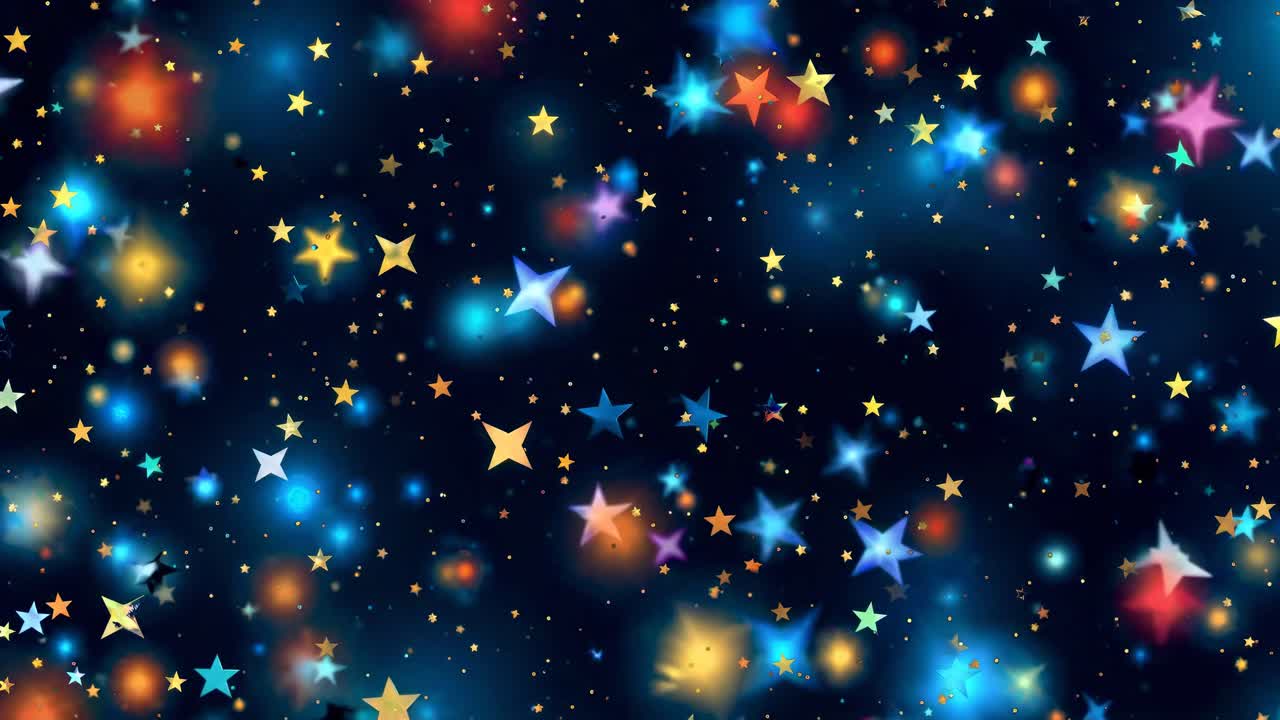 Luftfoto af en stjernebesat nattehimmel med farverige stjerner og bokeh-lys, der skaber en drømmende, kosmisk stemning