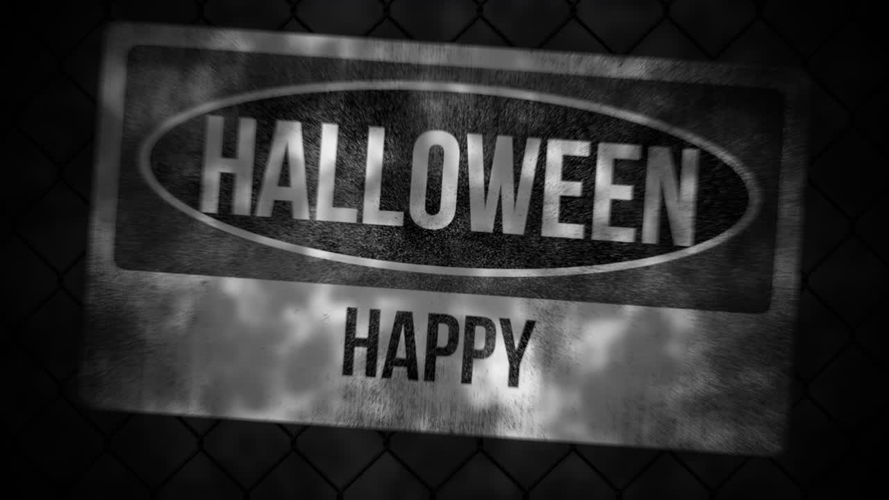 cuidado con el ambiente de halloween: texto en una placa de advertencia