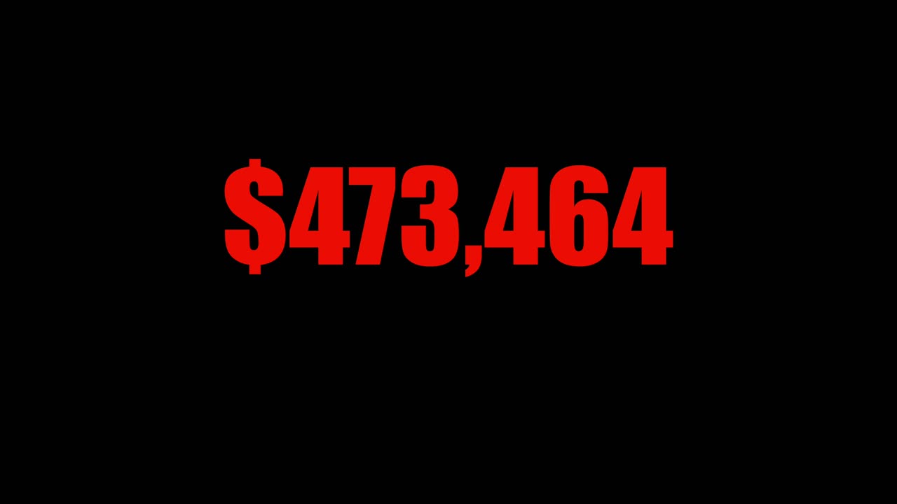 texto animado de cuenta atrás de 1 millón de dólares a 0 rojo