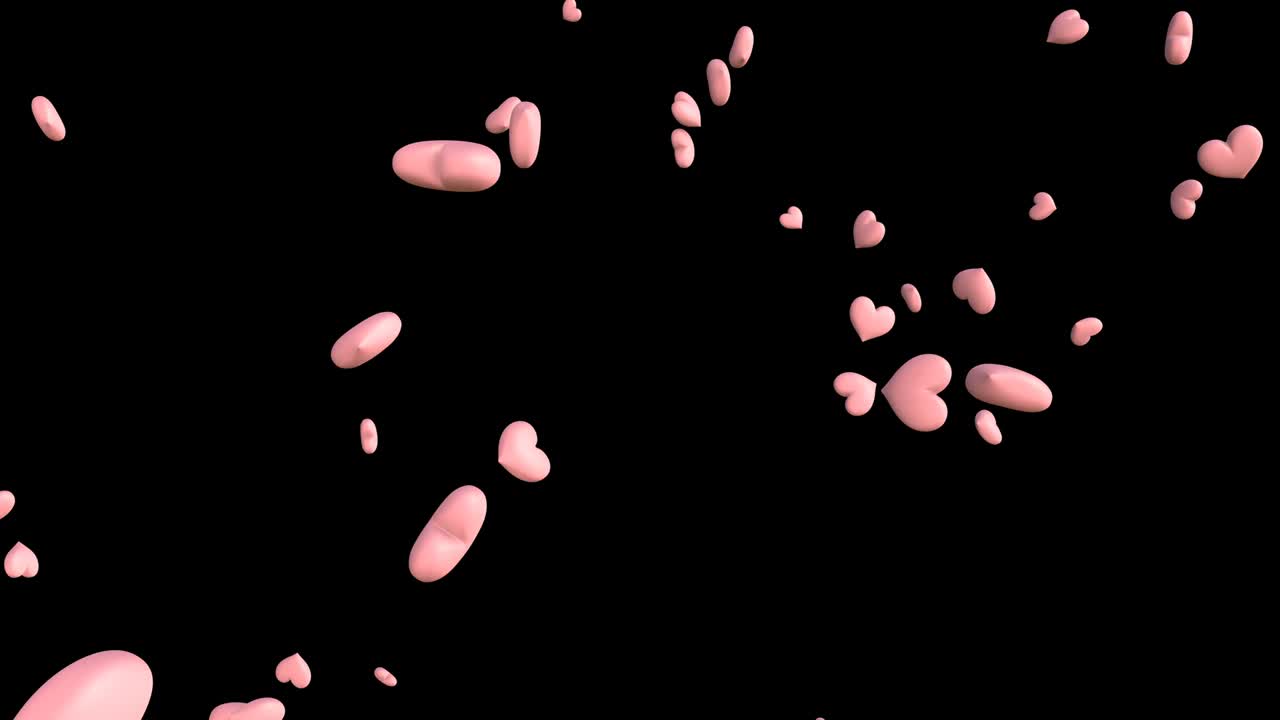 은 분홍색 심장 모양의 추상적인 애니메이션. 검은 바탕에.
