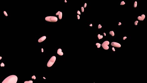 animación abstracta en forma de corazones de color rosa pálido sobre un fondo negro.