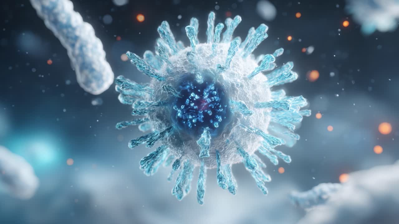 Intricate View of a Virus: Stunning Visualization Illustrating the Detailed Structure and Characteristics of Viral Particles in Microscopic Depth