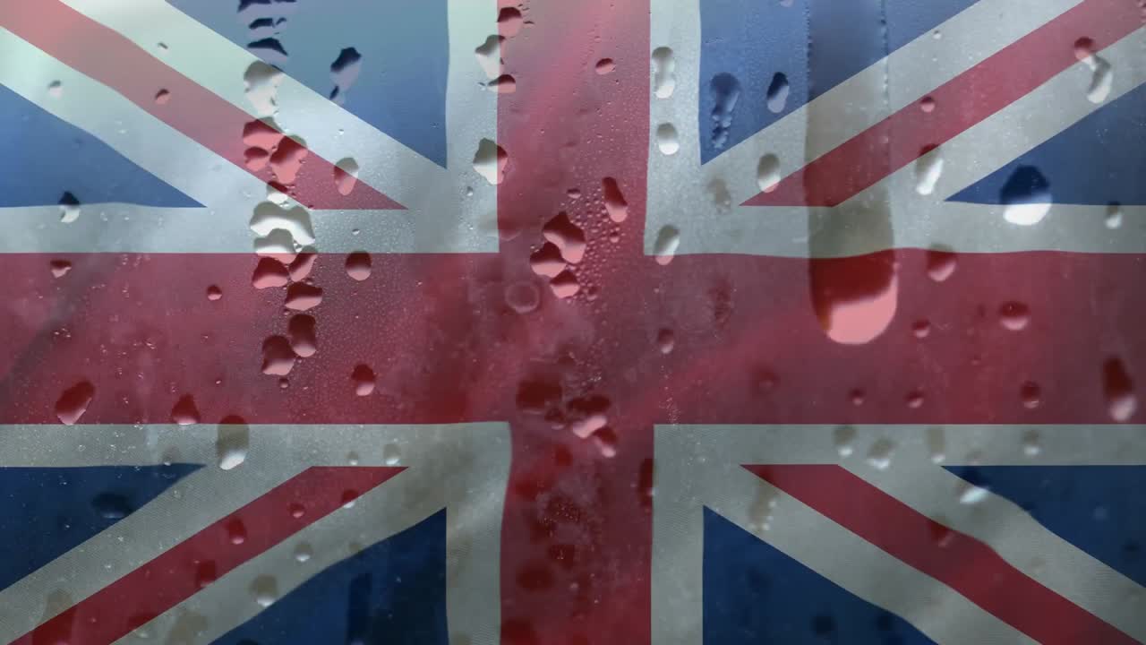 bandera británica con gotas de lluvia