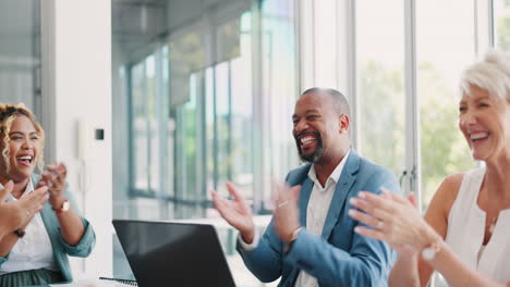 handshake, success and happy business people