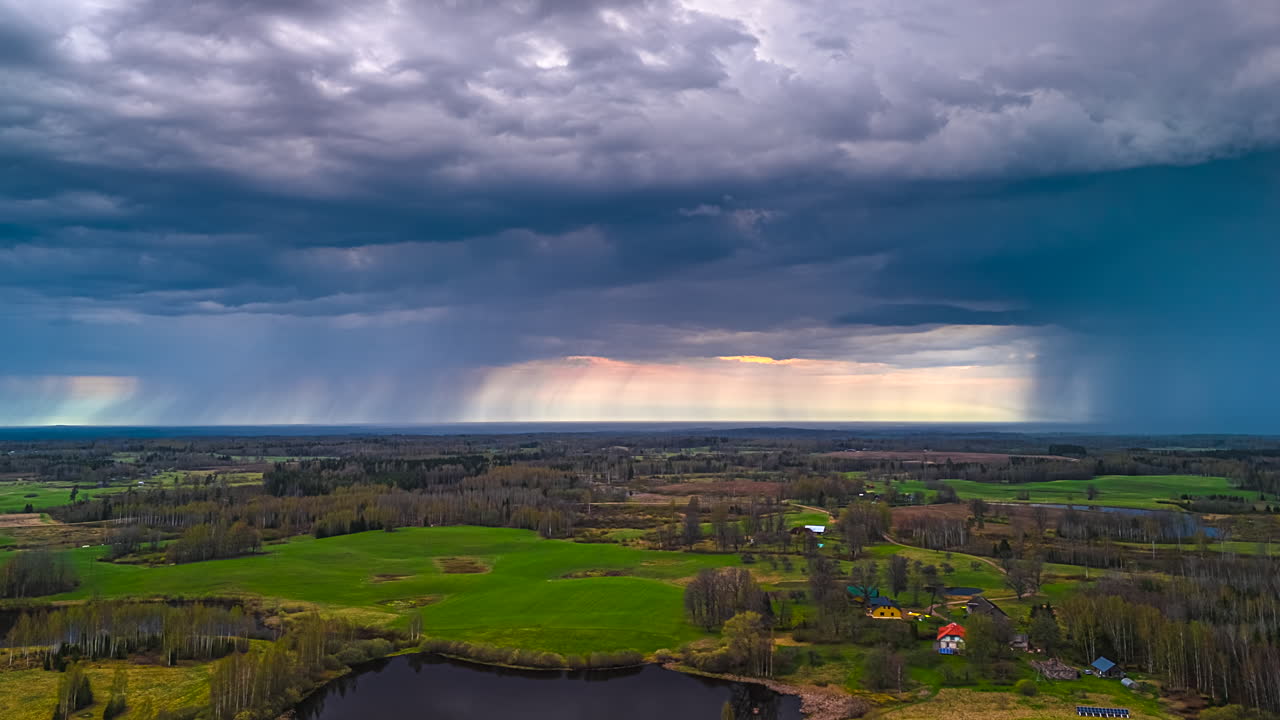 Stormy Clouds Over Countryside Landscape - Timelapse