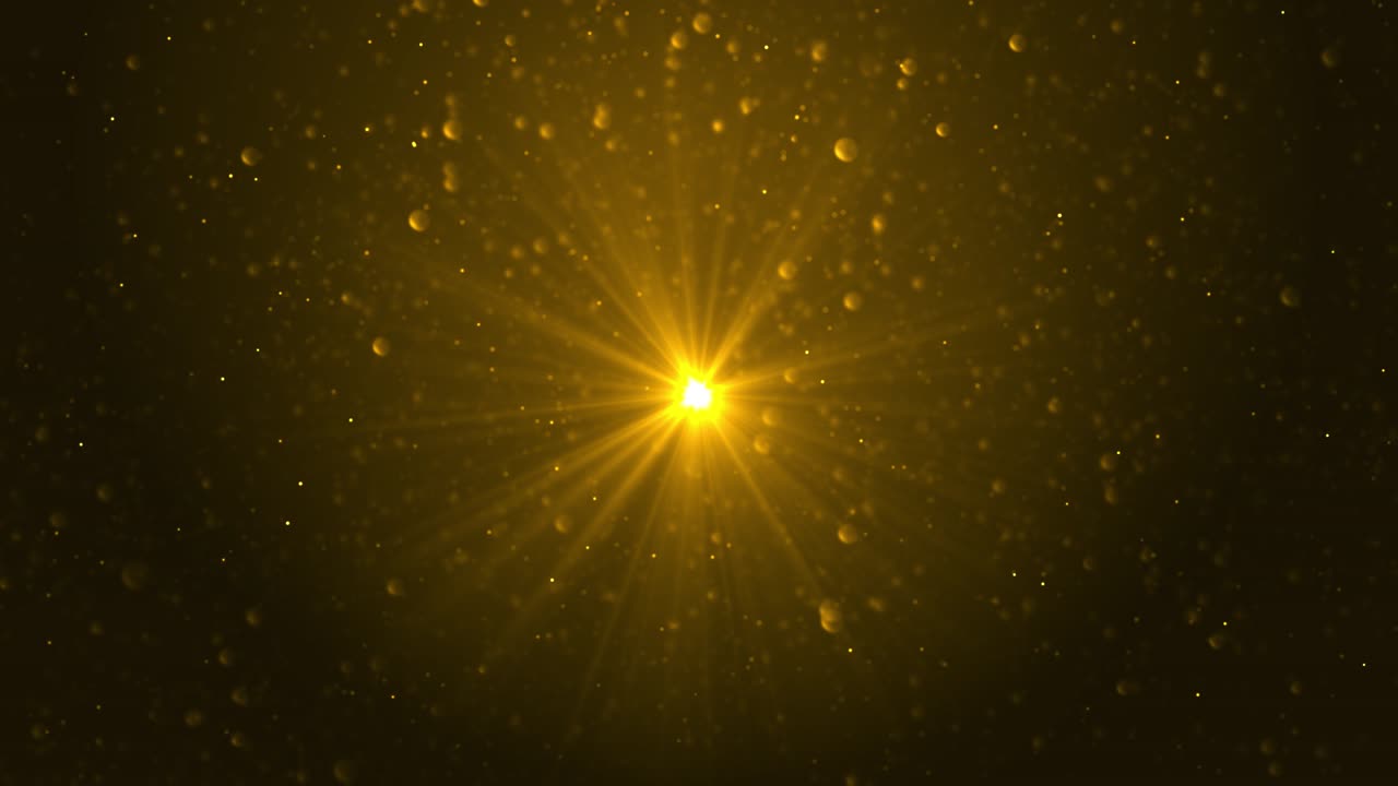 Golden light glows by floating particles creating sense of energy radiance motion for golden tones