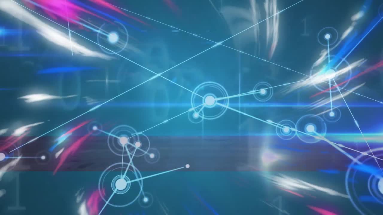 분홍색과 보라색의 반 ⁇ 이는 불빛을 통해 연결 네트워크의 애니메이션