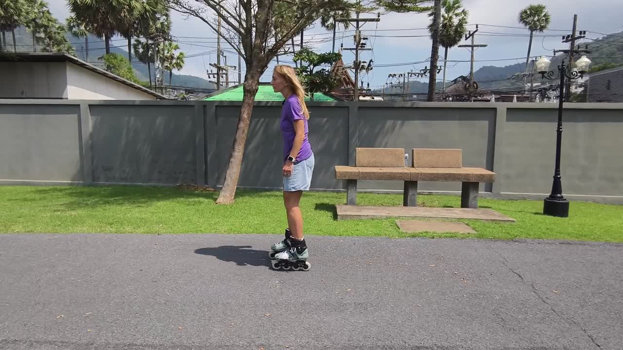 Woman Rollerblading in a Park