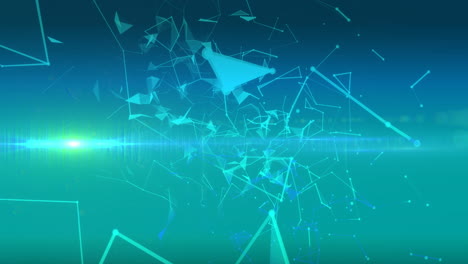 animación de redes de conexiones flotando sobre un fondo azul brillante con rastros de luz