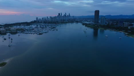 glorious gold coast at dawn, drone ove the broadwater, australia in colour