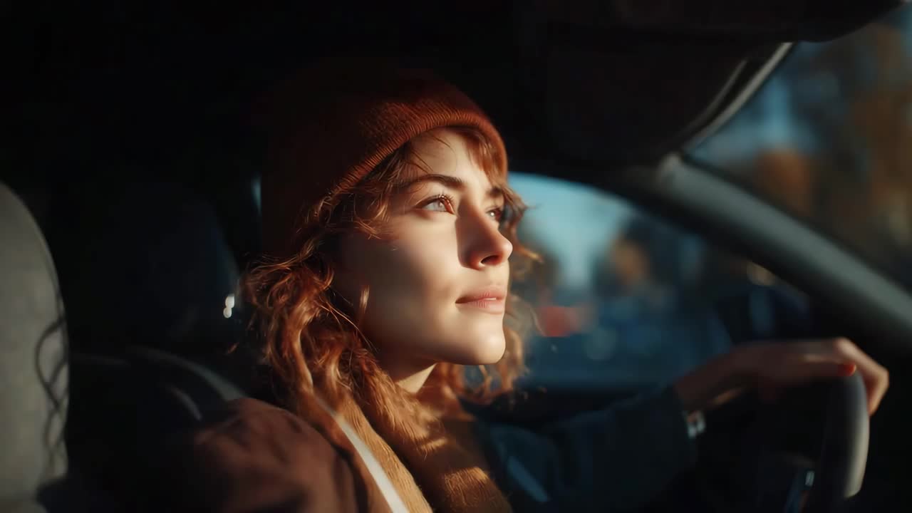 Woman driving a car on a sunny day