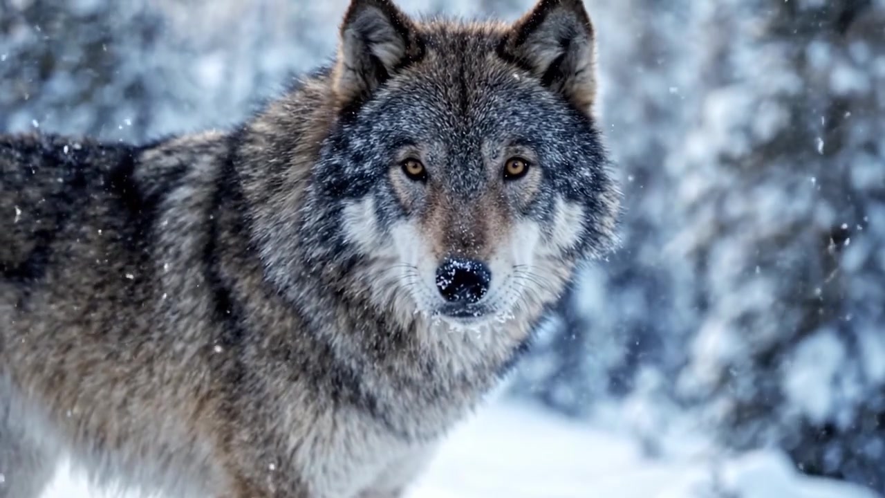 A Majestic Wolf Stands Amidst a Snowy Forest, Exhibiting its Grace and Strength in a Serene Winter Landscape Full of Pine Trees and Soft Snow