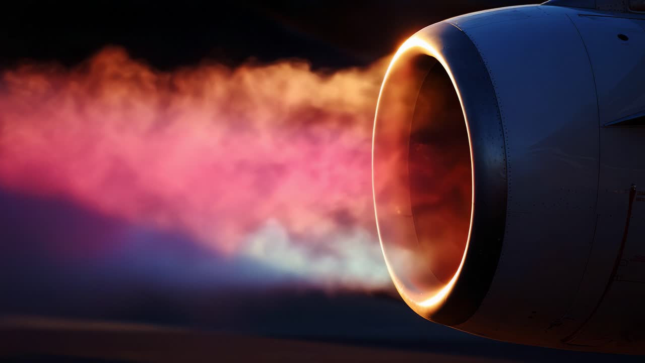 A Closer Look at the Engine Exhaust Emission Dynamics: Vibrant Colors Emanating from a Jet Engine Ignite Fascination with Aerodynamics and Propulsion Technology
