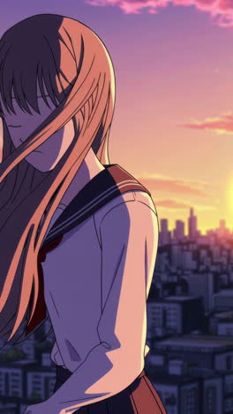 anime girl at sunset