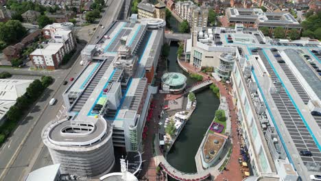 Oracle shopping centre Reading town Berkshire UK drone, aerial