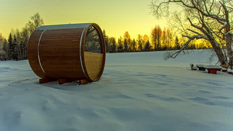 Seeking-refuge-at-Latvia-thermowood-barrel-cask-cabin-timelapse