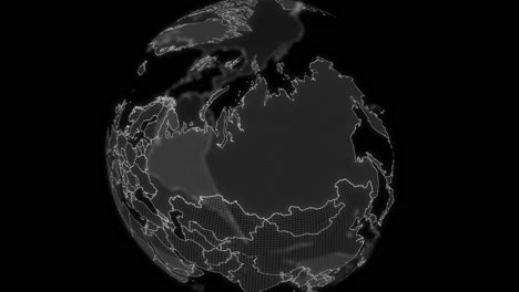 rusia país alfa para la edición de datos tecnología de análisis globo giratorio, video cinematográfico muestra un globo digital giratorio, haciendo zoom en rusia país alfa para la edición de plantilla