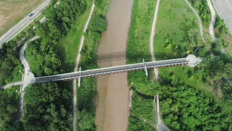 Aerial-view-of-the-Buffalo-Bayou-in-Houston,-Texas-on-a-sunny-day