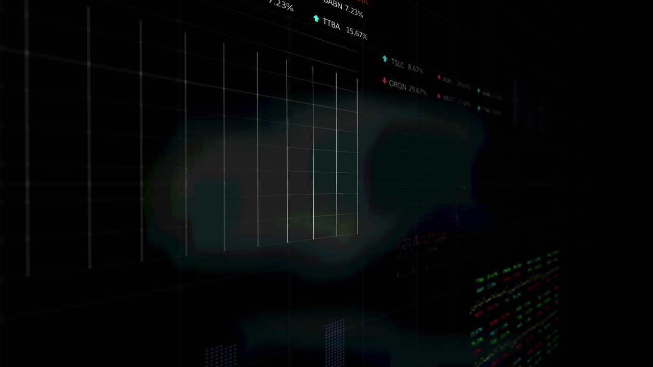 Animation of financial data processing on screen
