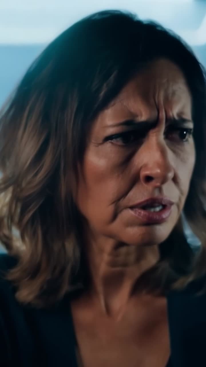 primer plano de una mujer con una expresión seria