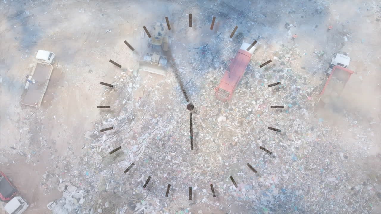 쓰레기 매립장 에서 차량 위 에 빠르게 움직이는 시계