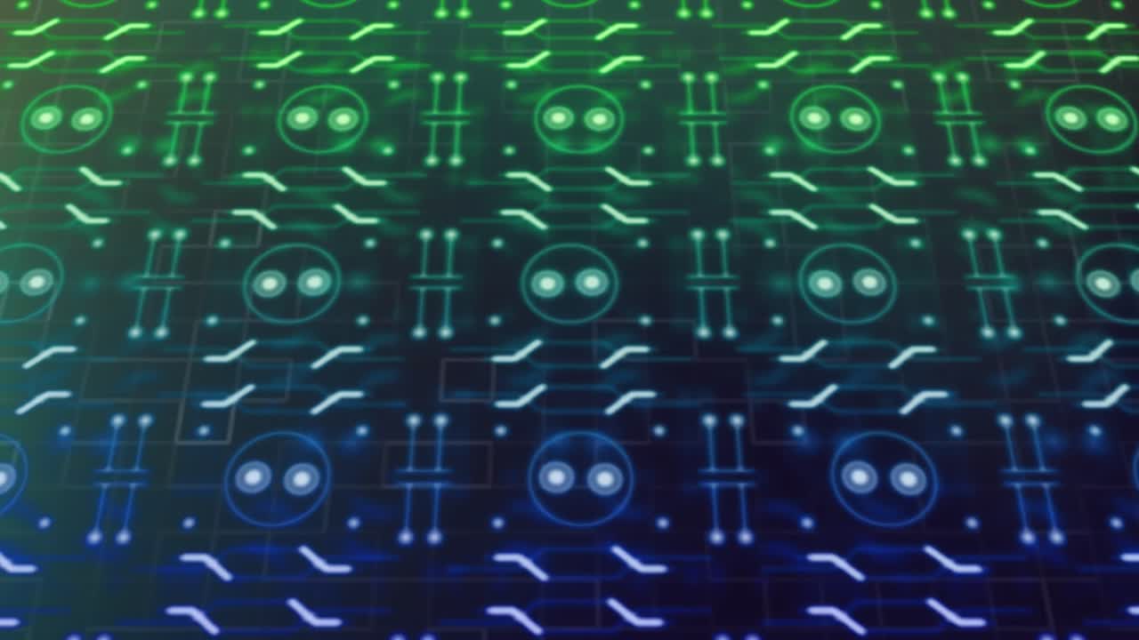 회로판을 통한 연결 및 데이터 처리의 애니메이션