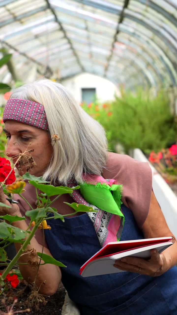 Woman Gardening in Greenhouse