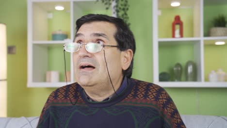portrait of mature old man with paranoia and schizophrenia.