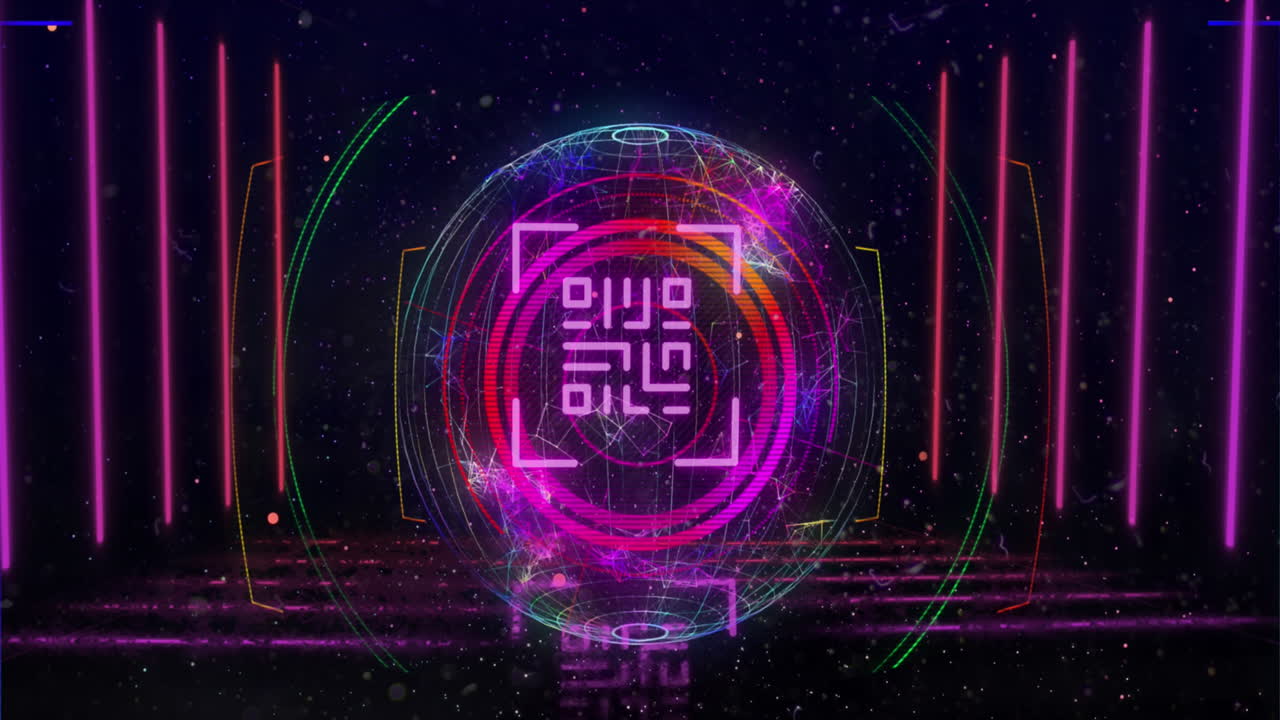 Animation of qr code over scope scanning and globe