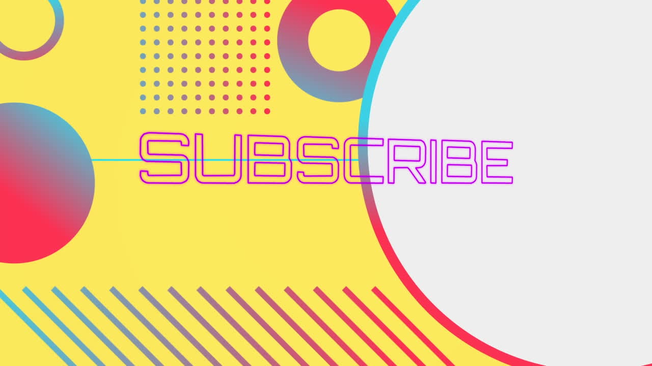 animación del texto de suscripción sobre puntos, círculos y líneas contra un fondo amarillo