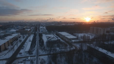 Aerial-cityscape-of-St-Petersburg-in-winter-at-dawn-Russia