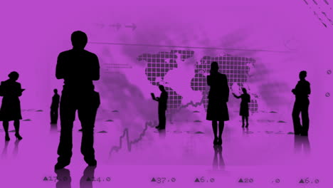 siluetas de hombres de negocios contra gráficos del mercado de valores