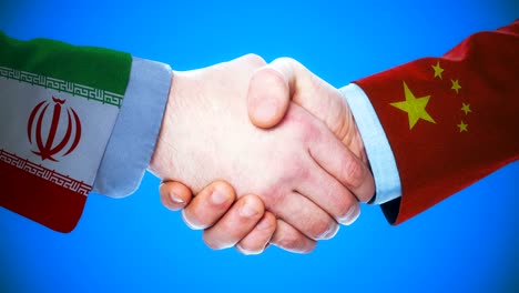 iran - china  / handshake concept animation about countries and politics / with matte channel