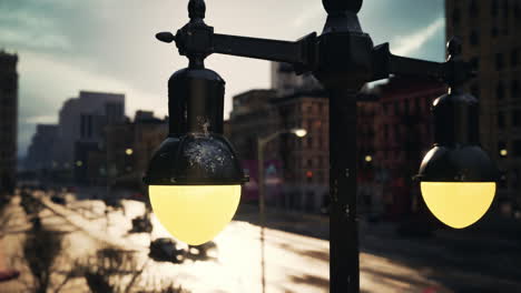 a street lamp on a city street