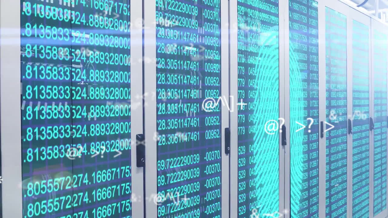 animación del procesamiento de datos biométricos de huellas dactilares a través de servidores informáticos