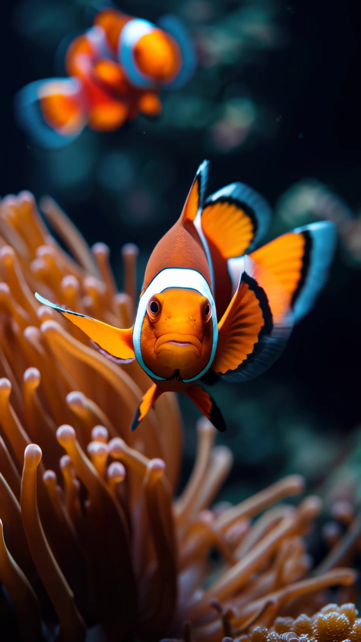Vivace pesce pagliaccio ocellaris che nuota vicino a un anemone di mare