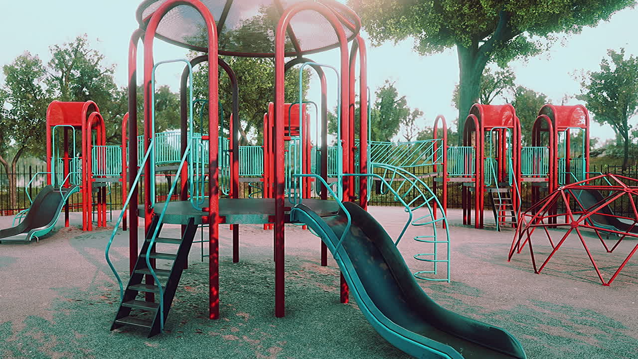 Empty colorful children playground set in park