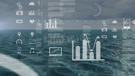 animación del procesamiento de datos y el mercado de valores en el mar
